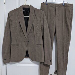 Zara Light Brown Plaid Suit Set ( Blazer / Pants )